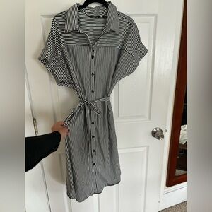 1X striped shirt dress with tie